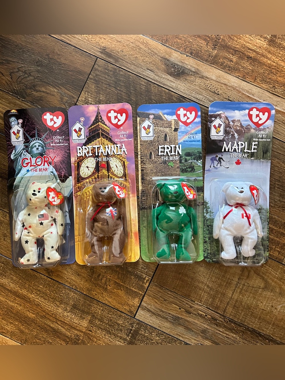 TY McDonalds Beanie Baby‎ Erin Maple Britannia Glory the Bear  1999 SET OF 4